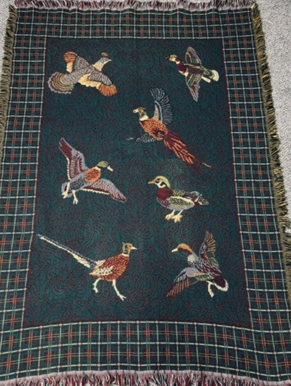 Vintage Goodwin Weavers Game Bird Tapestry Throw Blanket 46x66 Cotton USA - Picture 10 of 10